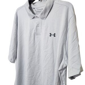 Under Armour golf Polo Shirt Mens XXL Loose Color Light Gray Striped UPF 40